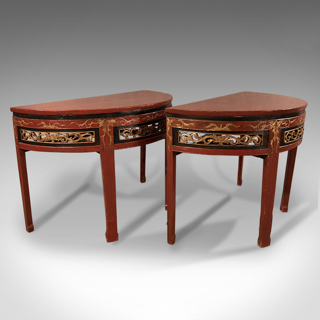 Pair of Antique Chinese Demi-Lune Tables, 19th Century, Circa 1850 - London Fine Antiques