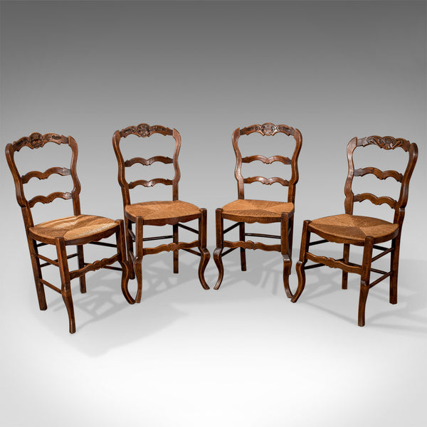 Set of 4 Antique Dining Chairs in Dark Beech, French Country Kitchen Circa 1900 - London Fine Antiques