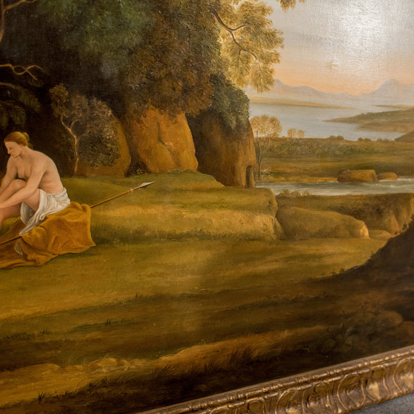 20th Century Painting, Oil on Canvas in Fine Gilt Frame, Figures in Landscape - London Fine Antiques