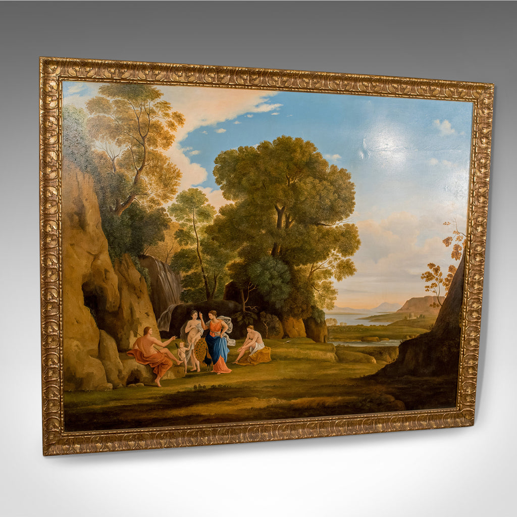 20th Century Painting, Oil on Canvas in Fine Gilt Frame, Figures in Landscape - London Fine Antiques