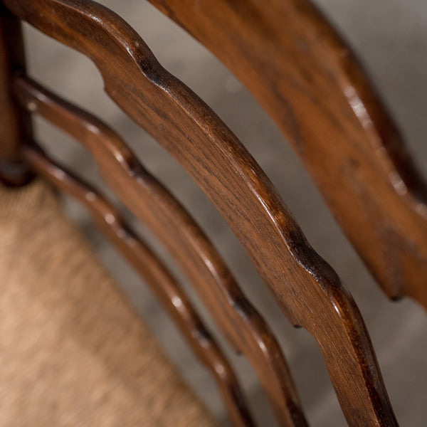 Set of 8 Antique Oak Wavy Line Ladderback Dining Chairs, Edwardian Circa 1910 - London Fine Antiques