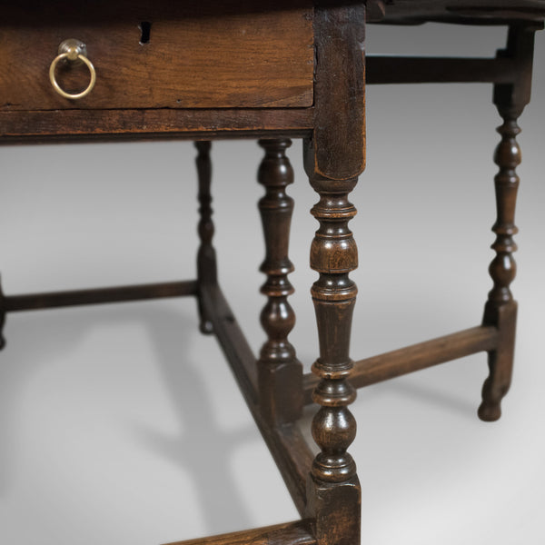 Antique Drop Leaf Dining Table, English Oak, Ovular, Six Seater, Circa 1700 - London Fine Antiques