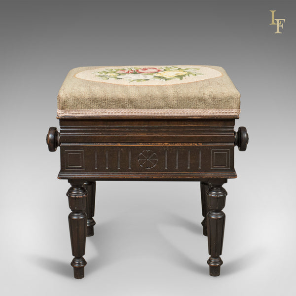 Adjustable Antique Piano Music Stool, English, Victorian, Brooks Ltd c.1880 - London Fine Antiques