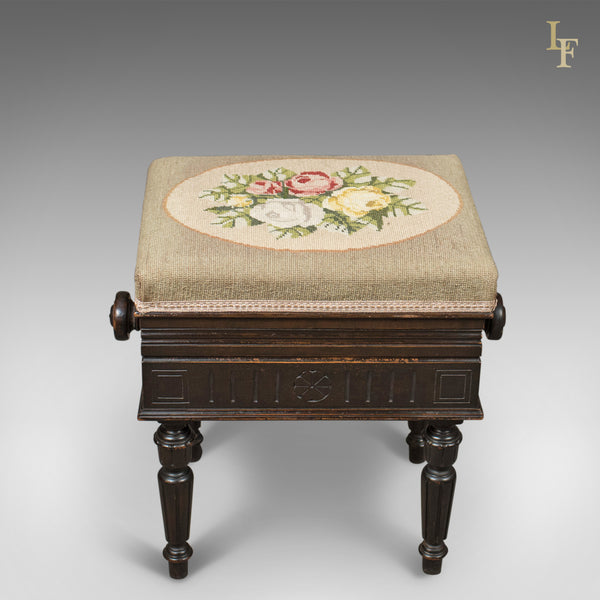 Adjustable Antique Piano Music Stool, English, Victorian, Brooks Ltd c.1880 - London Fine Antiques