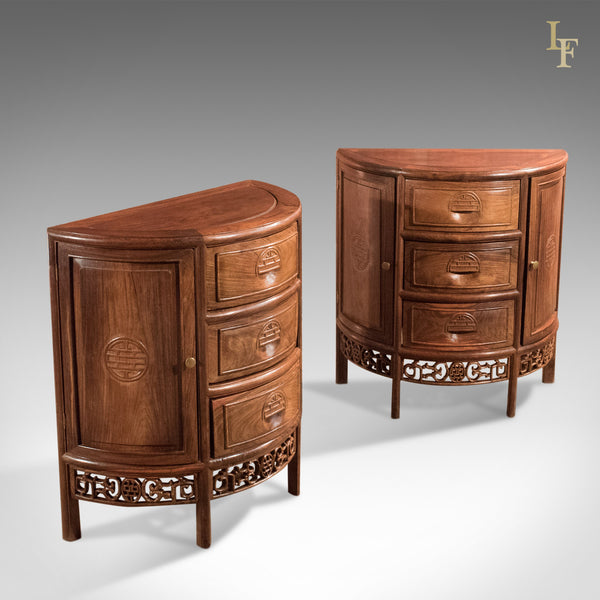 Pair of Mid-Century Chinese Rosewood Demi-Lune Cabinets - London Fine Antiques