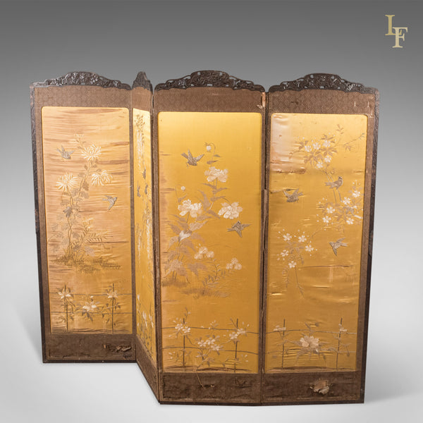 Antique 4 Fold Screen, Victorian Room Divider - London Fine Antiques