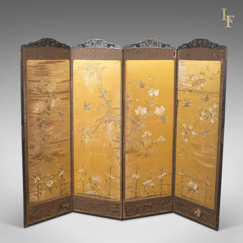 Antique 4 Fold Screen, Victorian Room Divider - London Fine Antiques