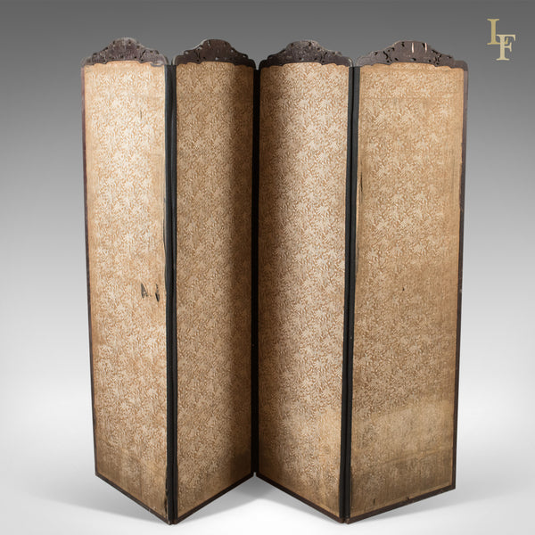 Antique 4 Fold Screen, Victorian Room Divider - London Fine Antiques