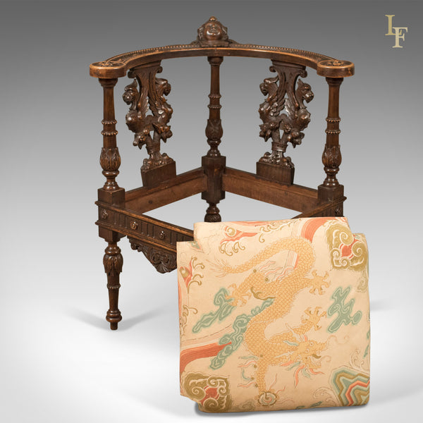 Antique Corner Armchair, Carved Victorian Chair c.1870 - London Fine Antiques