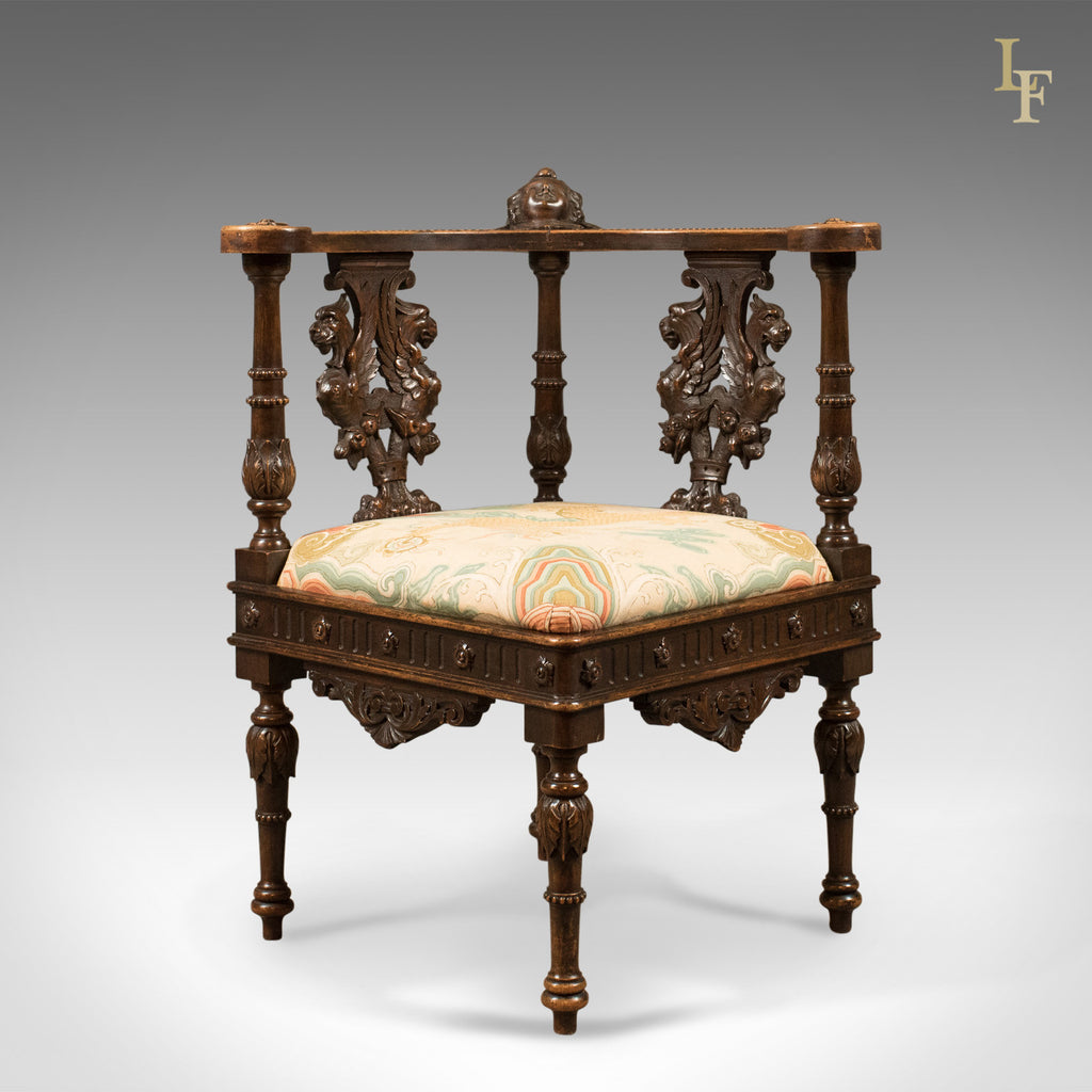 Antique Corner Armchair, Carved Victorian Chair c.1870 - London Fine Antiques
