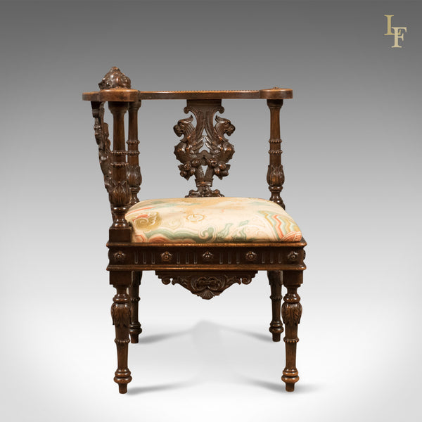 Antique Corner Armchair, Carved Victorian Chair c.1870 - London Fine Antiques