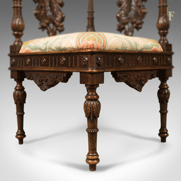 Antique Corner Armchair, Carved Victorian Chair c.1870 - London Fine Antiques