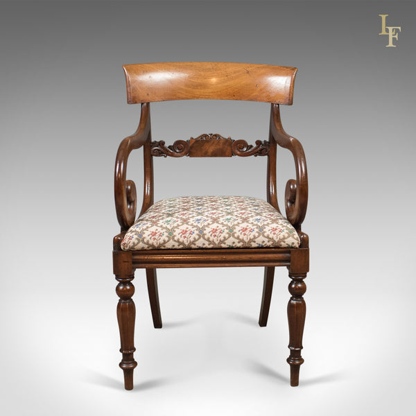 Antique Scroll Arm Chair, Regency Mahogany c.1830 - London Fine Antiques