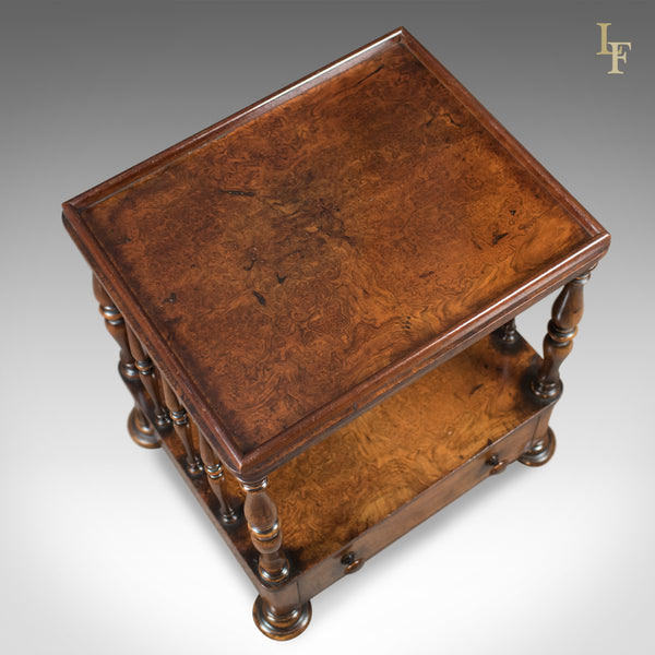 Antique Side Table, Victorian Whatnot, Burr Walnut, English c.1870 - London Fine Antiques