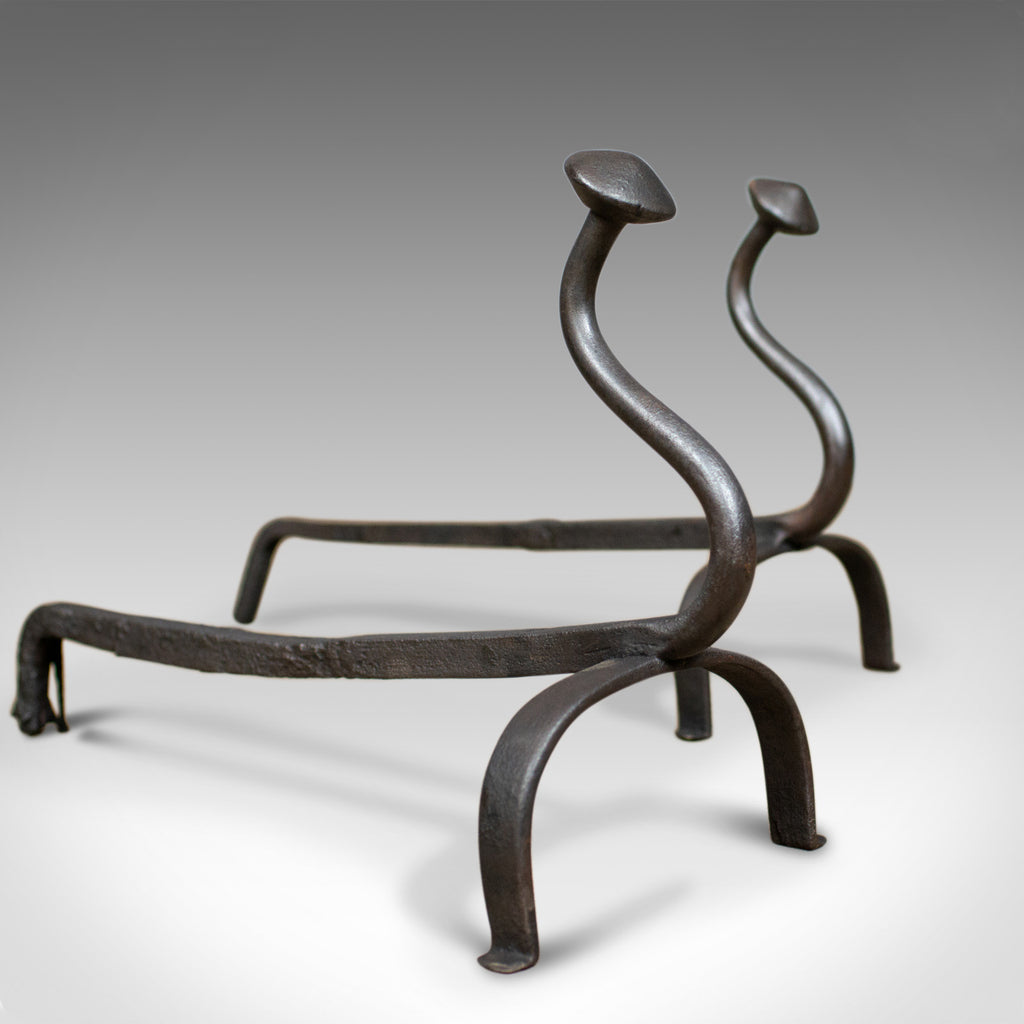 Antique Andirons, French, Wrought Iron, Firedogs, Forged, 20th Century, c.1900 - London Fine Antiques