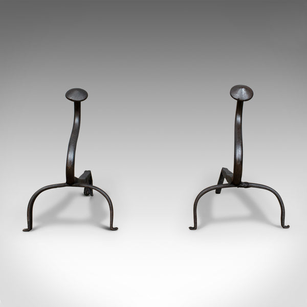 Antique Andirons, French, Wrought Iron, Firedogs, Forged, 20th Century, c.1900 - London Fine Antiques