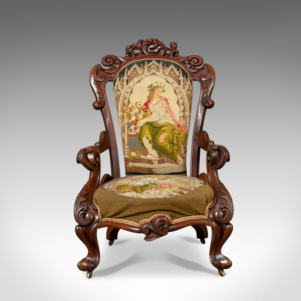 Antique Armchair, 19th Century, Victorian, Chair, Walnut, Needlepoint Circa 1850 - London Fine Antiques