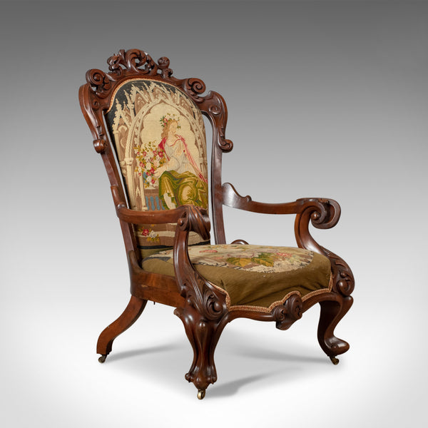 Antique Armchair, 19th Century, Victorian, Chair, Walnut, Needlepoint Circa 1850 - London Fine Antiques