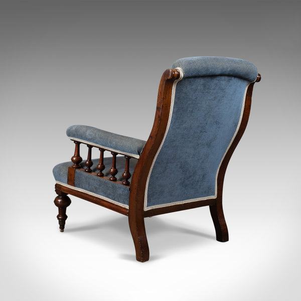 Antique Armchair, English, Victorian, Club Chair, Walnut, Blue, Circa 1880 - London Fine Antiques