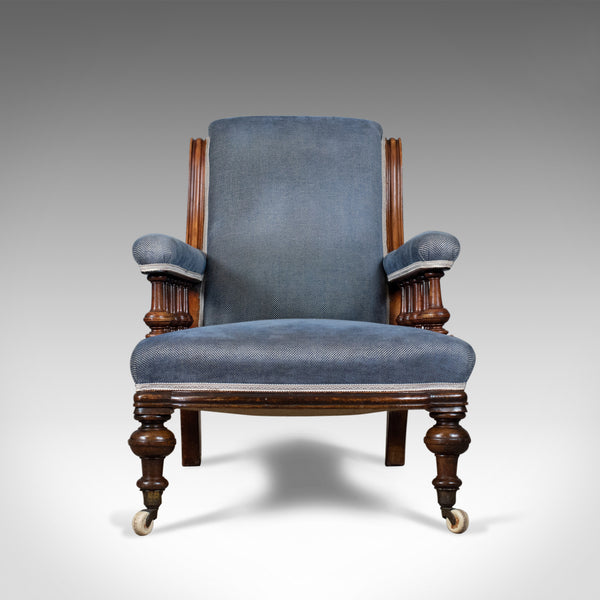 Antique Armchair, English, Victorian, Club Chair, Walnut, Blue, Circa 1880 - London Fine Antiques