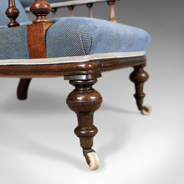 Antique Armchair, English, Victorian, Club Chair, Walnut, Blue, Circa 1880 - London Fine Antiques