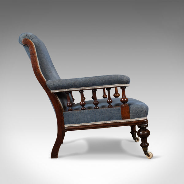 Antique Armchair, English, Victorian, Club Chair, Walnut, Blue, Circa 1880 - London Fine Antiques
