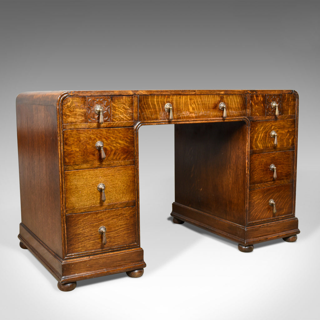 Antique Art Deco Desk, English Oak, Early 20th Century Circa 1930 - London Fine Antiques