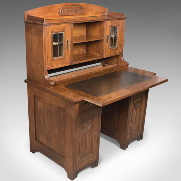 Antique Art Nouveau Desk, English, Victorian, Walnut Cabinet Liberty-esque c1900 - London Fine Antiques