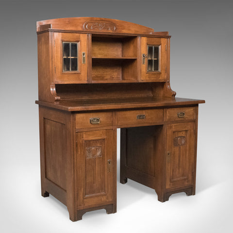 Antique Art Nouveau Desk, English, Victorian, Walnut Cabinet Liberty-esque c1900 - London Fine Antiques
