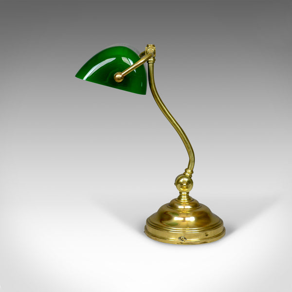 Antique Barristers Desk Lamp, Heavy, English, Brass, Glass, Edwardian Circa 1910 - London Fine Antiques