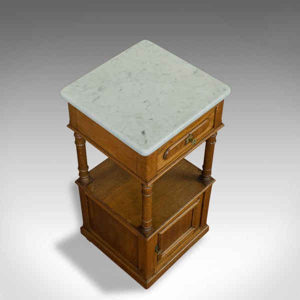 Antique Bedside Cabinet, French, Oak, Marble, Lamp, Nightstand, Circa 1930 - London Fine Antiques