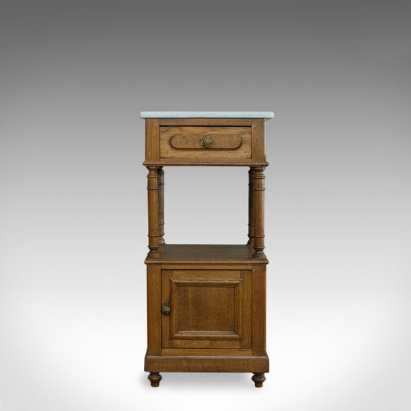 Antique Bedside Cabinet, French, Oak, Marble, Lamp, Nightstand, Circa 1930 - London Fine Antiques