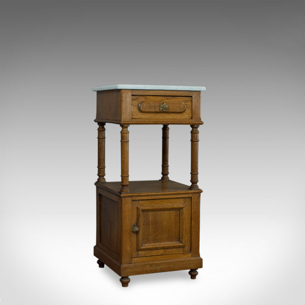Antique Bedside Cabinet, French, Oak, Marble, Lamp, Nightstand, Circa 1930 - London Fine Antiques