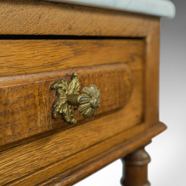 Antique Bedside Cabinet, French, Oak, Marble, Lamp, Nightstand, Circa 1930 - London Fine Antiques