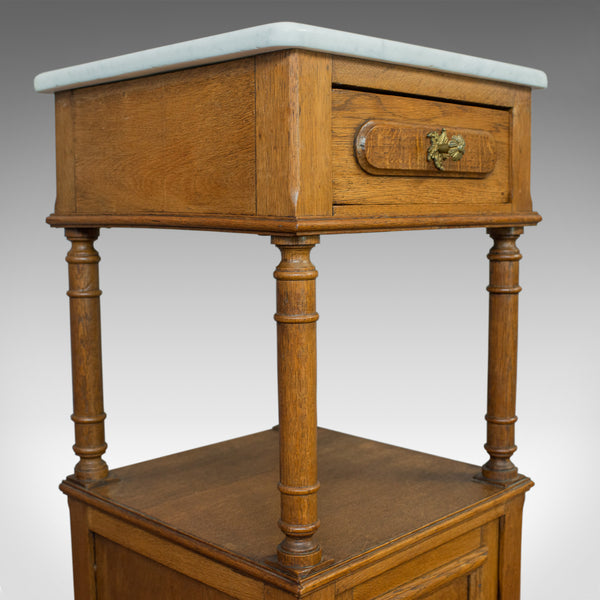 Antique Bedside Cabinet, French, Oak, Marble, Lamp, Nightstand, Circa 1930 - London Fine Antiques