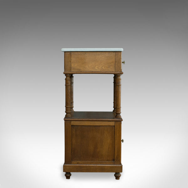 Antique Bedside Cabinet, French, Oak, Marble, Lamp, Nightstand, Circa 1930 - London Fine Antiques