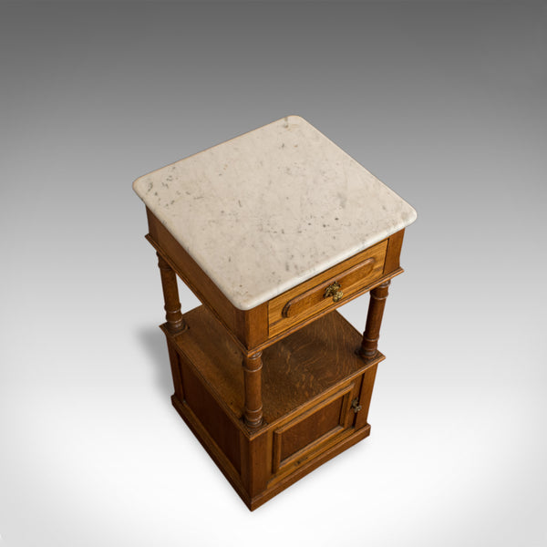 Antique Bedside Cabinet, French, Oak, Marble, Nightstand, Circa 1930 - London Fine Antiques