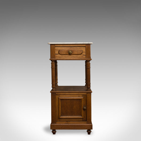 Antique Bedside Cabinet, French, Oak, Marble, Nightstand, Circa 1930 - London Fine Antiques