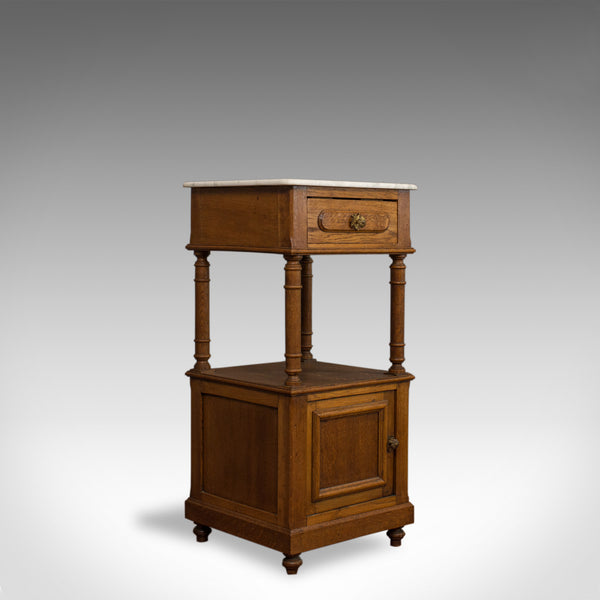 Antique Bedside Cabinet, French, Oak, Marble, Nightstand, Circa 1930 - London Fine Antiques