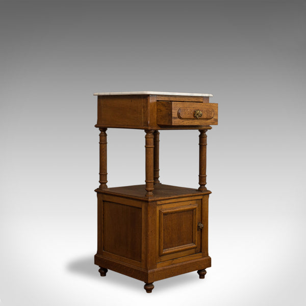 Antique Bedside Cabinet, French, Oak, Marble, Nightstand, Circa 1930 - London Fine Antiques