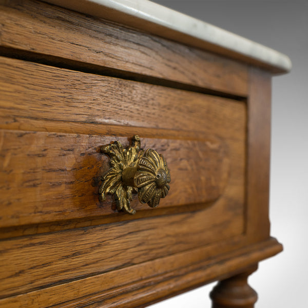 Antique Bedside Cabinet, French, Oak, Marble, Nightstand, Circa 1930 - London Fine Antiques