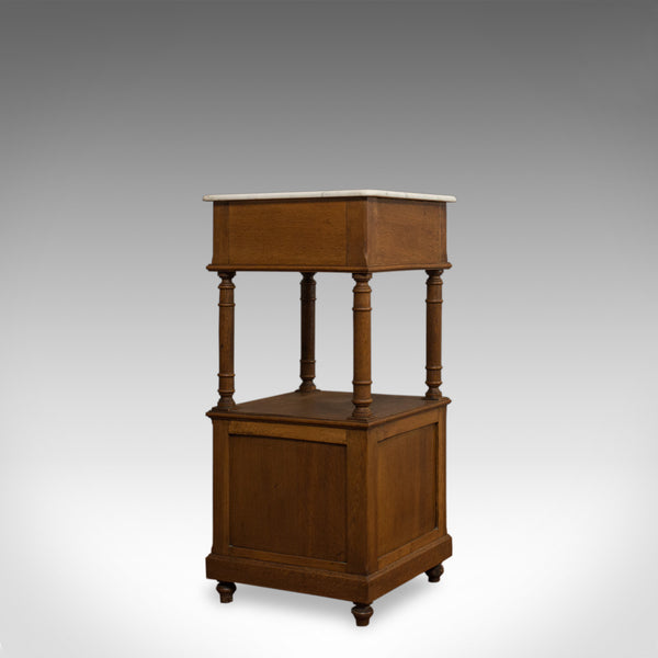 Antique Bedside Cabinet, French, Oak, Marble, Nightstand, Circa 1930 - London Fine Antiques
