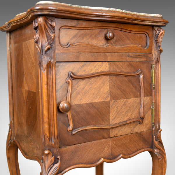 Antique Bedside Cabinet, French Walnut Marble Top Pot Cupboard Circa 1890 - London Fine Antiques