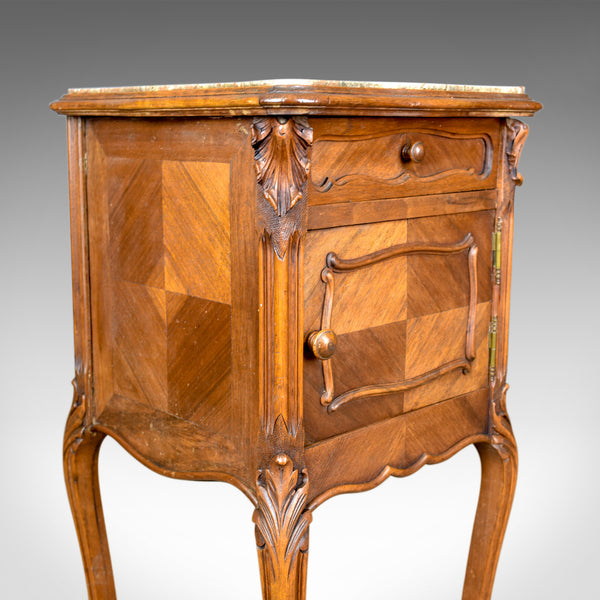 Antique Bedside Cabinet, French Walnut Marble Top Pot Cupboard Circa 1890 - London Fine Antiques