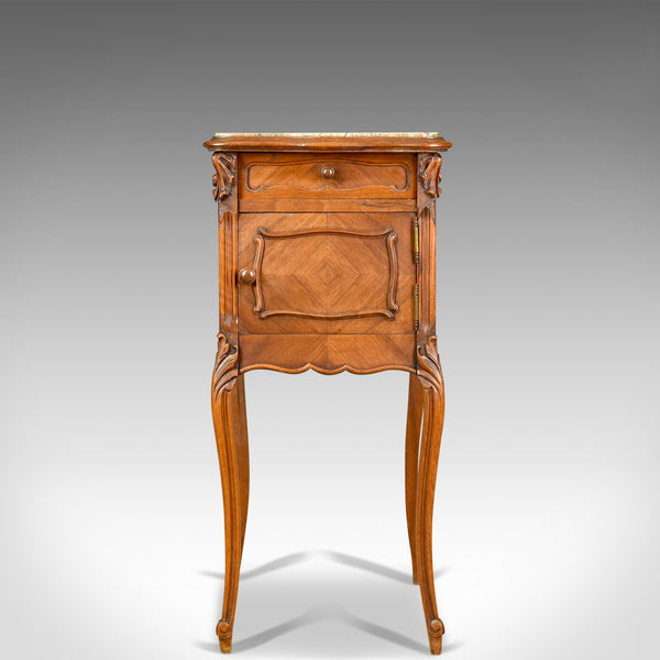 Antique Bedside Cabinet, French Walnut Marble Top Pot Cupboard Circa 1890 - London Fine Antiques