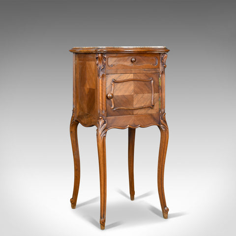 Antique Bedside Cabinet, French Walnut Marble Top Pot Cupboard Circa 1890 - London Fine Antiques