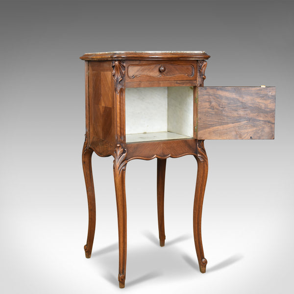 Antique Bedside Cabinet, French Walnut Marble Top Pot Cupboard Circa 1890 - London Fine Antiques