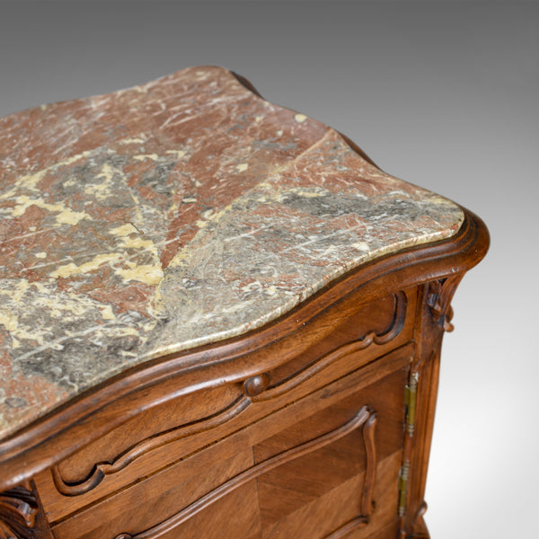Antique Bedside Cabinet, French Walnut Marble Top Pot Cupboard Circa 1890 - London Fine Antiques