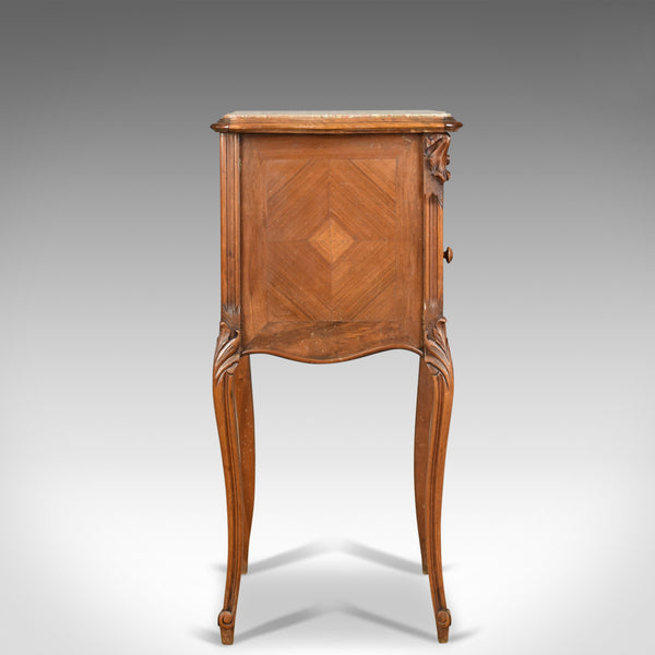 Antique Bedside Cabinet, French Walnut Marble Top Pot Cupboard Circa 1890 - London Fine Antiques
