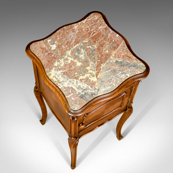 Antique Bedside Cabinet, French Walnut Marble Top Pot Cupboard Circa 1890 - London Fine Antiques